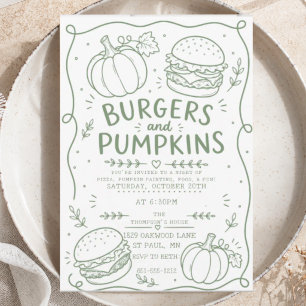 Invitation Burgers de verdure Citrouilles Fête Dessin à la ma