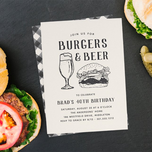 Invitation Burgers et bières rustiques Toute occasion ou anni (Créateur téléchargé)