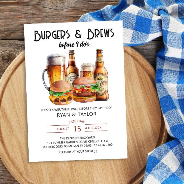 Invitation Burgers et brasses Wedding shower BBQ d'été (Burgers & Brews before I do shower invitation with beer and burgers)