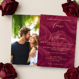 Invitation Burgundy and gold elegant picture wedding 