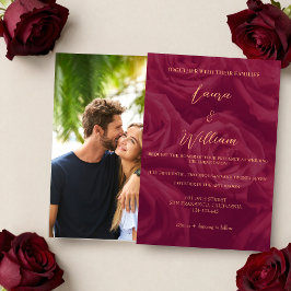Invitation Burgundy and gold elegant picture wedding  
