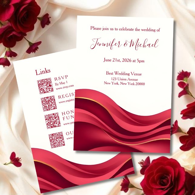 Invitation Burgundy and Ivory Wedding All in One (Burgundy Wedding All In One  Invitation )