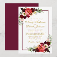 Burgundy Aquarelle Floral or Boho Mariage GB