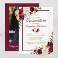 Burgundy Aquarelle Florale Or Quinceanera Photo