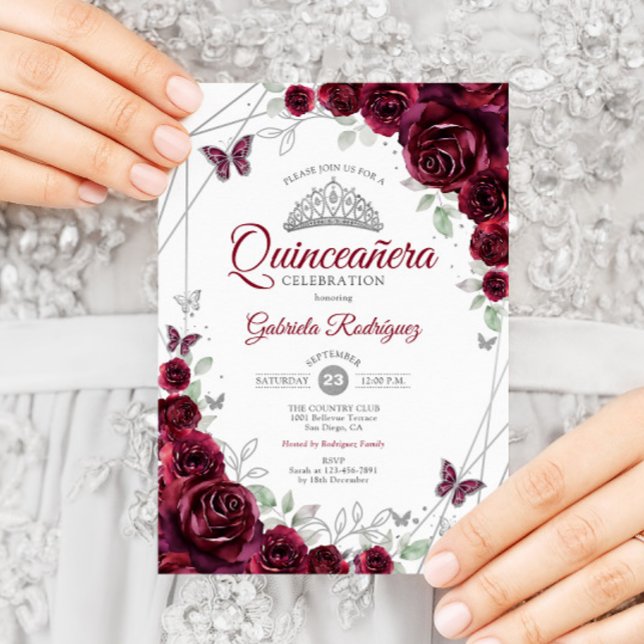 Invitation Burgundy Aquarelle Florale Quinceanera (Créateur téléchargé)