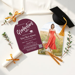Invitation Burgundy Arch Photo Grad Party