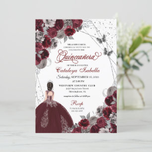 Invitation Burgundy Argent Parties scintillant papillon Quinc