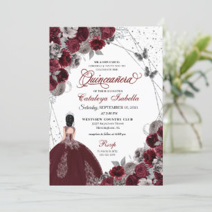 Invitation Burgundy Argent Parties scintillant papillon Quinc
