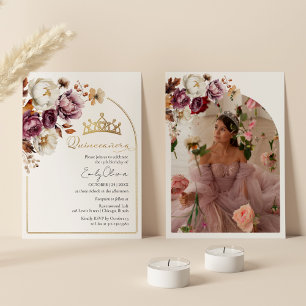 Invitation Burgundy Automne Floral Automne Quinceanera Photo