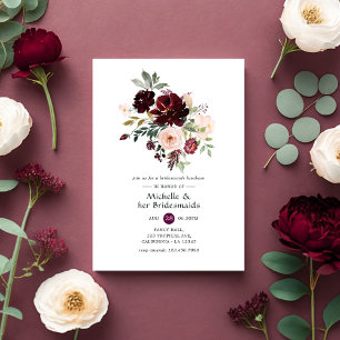 Invitation Burgundy Berry & Blush Floral Bridesmaiers Déjeune