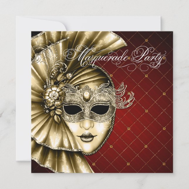 Invitation Burgundy Black Gold Masquerade Party (Devant)