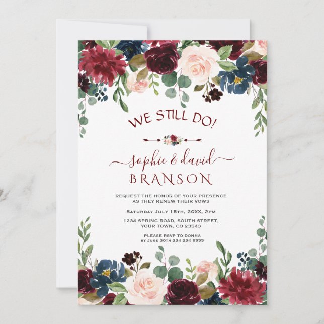 Invitation Burgundy Bleu Blush Floral Calligraphie Nous Faiso (Devant)