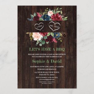 Invitation Burgundy Bleu Rose Cadre Floral Grange I DO BBQ