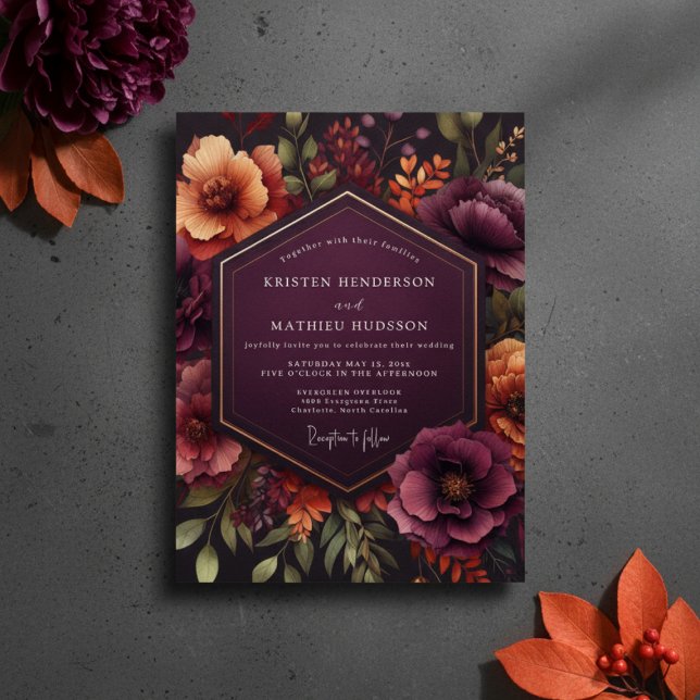 Invitation Burgundy Bloom Autumn Wedding (Créateur téléchargé)