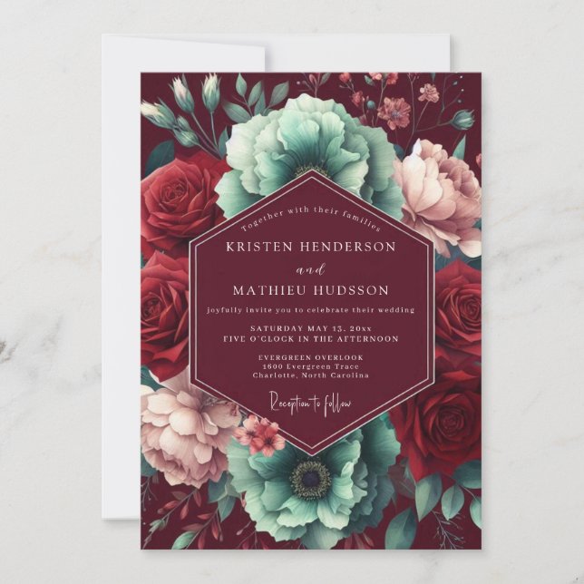 Invitation Burgundy Bloom Moody Romance Wedding (Devant)