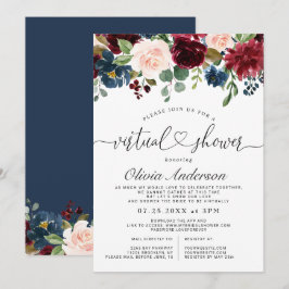 Invitation Burgundy Blue Blush Flowers Fête des mariées virtu