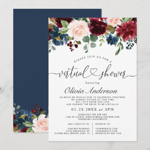 Invitation Burgundy Blue Blush Flowers Fête des mariées virtu
