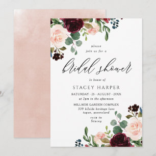 Invitation Burgundy & Blush Aquarelle Élégante douche nuptial