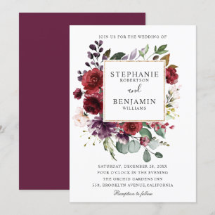 Invitation Burgundy Blush Aquarelle Mariage Floral
