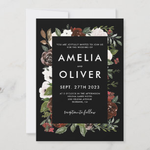 Invitation Burgundy Blush Black Floral Mariage botanique