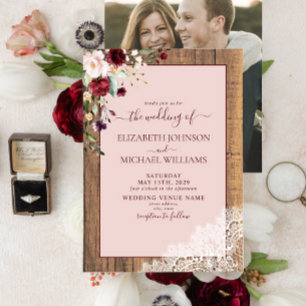 Invitation Burgundy Blush Botanical Script Mariage photo