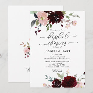 Invitation Burgundy Blush Élégante Fête des mariées Florale