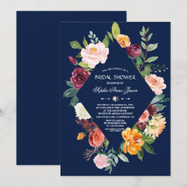 Invitation Burgundy Blush Floral Bleu foncé Fête des mariées