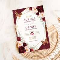 Burgundy Blush Floral Butterfly Mariage géométriqu