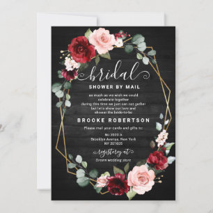 Invitation Burgundy Blush Floral Fête des mariées géométrique