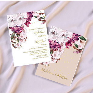 Invitation Burgundy Blush Floral Gold Élégant Mariage chic