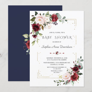 Invitation Burgundy Blush Floral Gold Parties scintillant Bab