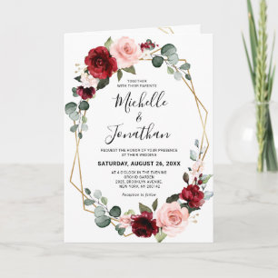 Invitation Burgundy Blush Floral moderne Mariage géométrique
