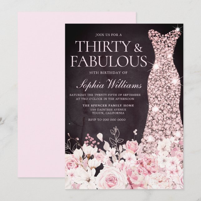 Invitation Burgundy Blush Floral & Robe 30e fête d'anniversai (Devant / Derrière)