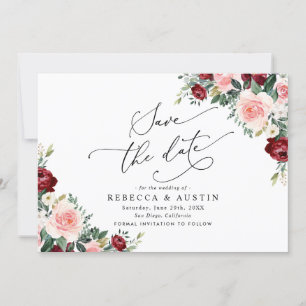 Invitation Burgundy Blush Floral Wedding Enregistrer la date
