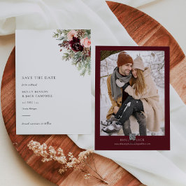 Invitation Burgundy Blush Floral Winter Wedding Enregistrer l