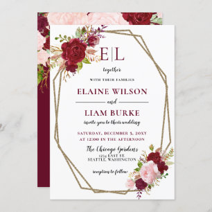 Invitation Burgundy Blush Gold Floral Mariage