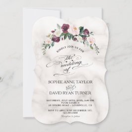 Invitation Burgundy Blush Ivory Florom Marbre Mariage