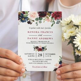 Invitation Burgundy Blush Navy Bleu Floral Botanique Mariage