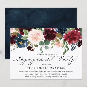 Invitation Burgundy Blush Navy Blue Floral Engagement Party