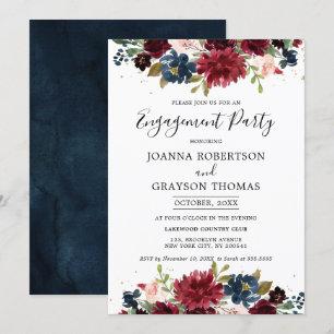 Invitation Burgundy Blush Navy Blue Floral Engagement Party
