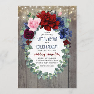 Invitation Burgundy Blush Navy Blue Floral Rustic Mariage