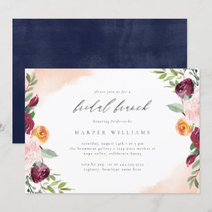 Invitation Burgundy Blush Navy Brunch botanique floral