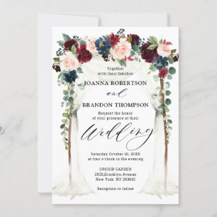 Invitation Burgundy Blush Navy Floral Arch Canopy Mariage