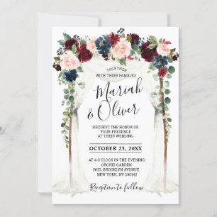 Invitation Burgundy Blush Navy Floral Arch Canopy Mariage