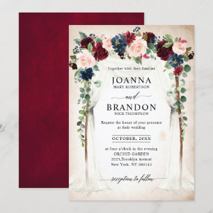 Invitation Burgundy Blush Navy Floral Arch Canopy Mariage