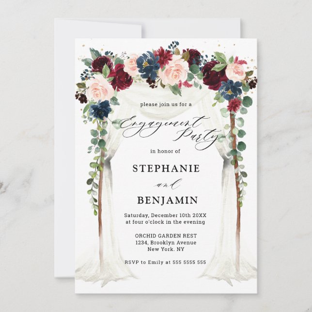 Invitation Burgundy Blush Navy Floral Canopy (Devant)