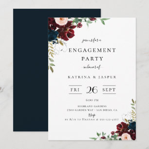 Invitation Burgundy Blush Navy Floral Engagement Party