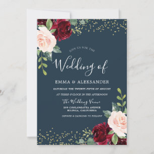 Invitation Burgundy Blush Parties scintillant Automne Automne
