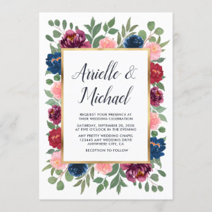Invitation Burgundy Blush Pink Navy Blue Marsala Gold Mariage