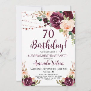 Invitation Burgundy Blush Pink Script Surprise fête d'anniver